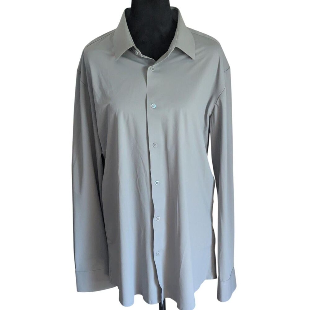SPAIDERSILK Men’s Performance Dress Shirt Large Silver Gray Stretch Athleisure